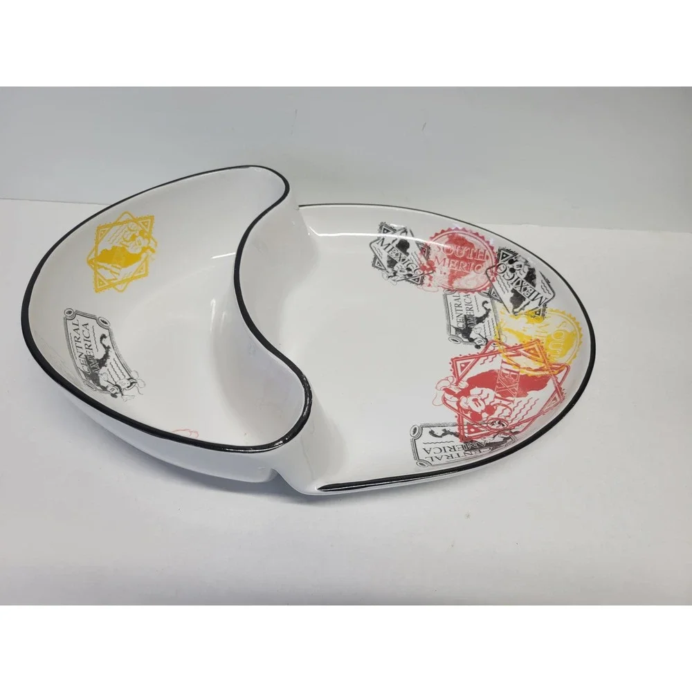 Disney Parks Mickey Mouse‎ Travel Passport Stamp Ceramic Chip Dip Server White